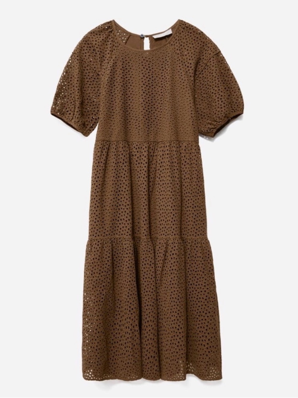 Women's Brown Eyelet Tiered Midi Dress